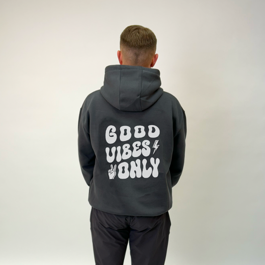 Good vibes steel grey premium pocket hoodie