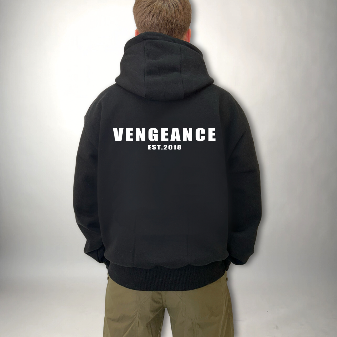 Black vengeance large back print premium pocket hoodie