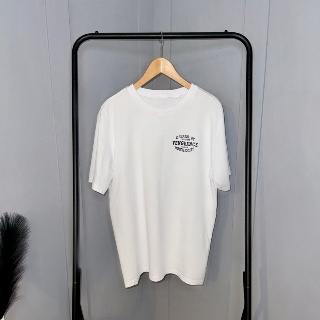 Members society white & black printed t-shirt